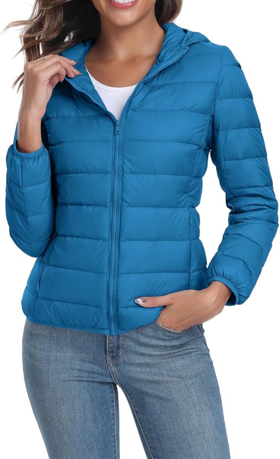 Womens Cropped Puffer Jacket Lightweight Quilted Hooded Jackets Zip Up Padded Down Coat Warm Winter Coats Outwear