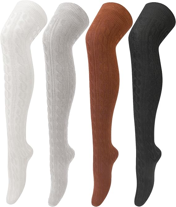 Loritta 4 Pairs Thigh High Socks for Women, Over the Knee Boot Socks