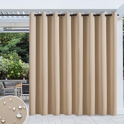 MIULEE Deck Curtains for Outdoor Extra Wide 100Wx84L Inches Room Darkening Waterproof Grommet Top Energy Saving Blackout Drapery Beige 1 Piece