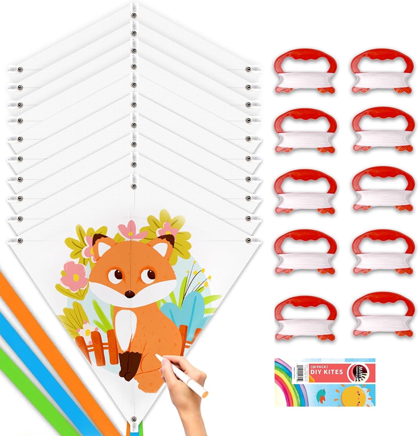 Mint's Colorful Life DIY Kites for Kids Kite Making Kit Bulk, Decorating Coloring Kite Party Pack,White Diamond Kite Kits 10 Pack