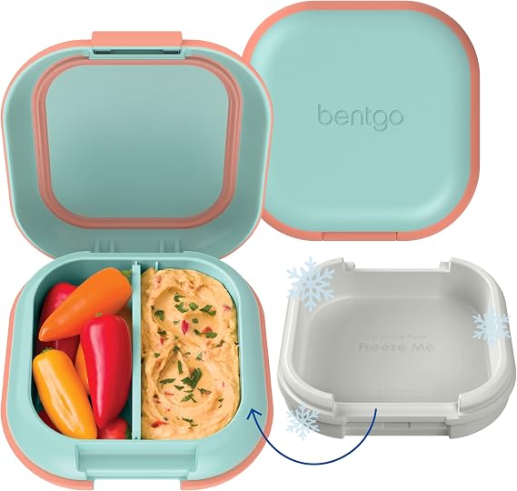 Bentgo Chill Mini Leak-Proof 3 or 4 Compartment Lunch Box | Built-In Ice Pack Keeps Food Cold, 2.7-Cup Capacity for Snack or Sandwich, PFAS & BPA-Free, Adults & Kids 3+ (Seaside Papaya)