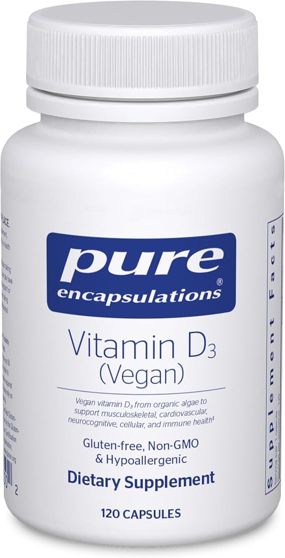 Pure Encapsulations Vitamin D3 Vegan, 120 Capsules | Support for Musculoskeletal, Cardiovascular, Brain, Cellular, and Immune Health*