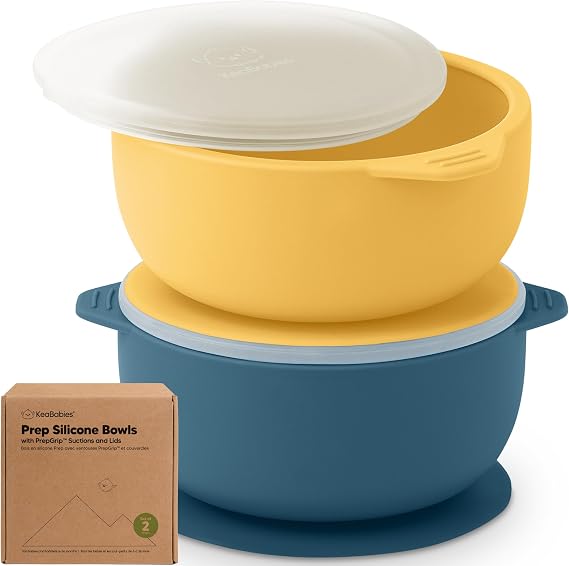 KeaBabies 2-Pack Baby Bowls with Suctions, Lids, Silicone (Valiant)