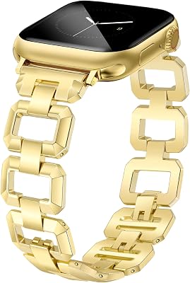 JR.DM Gold Watch Band for Women Compatible with Apple Watch 38mm 40mm 41mm 42mm 44mm 45mm 46mm 49mm Dainty Dressy Bracelet Designer Metal Chain Strap for iWatch Series 1110987654SE321 Ultra