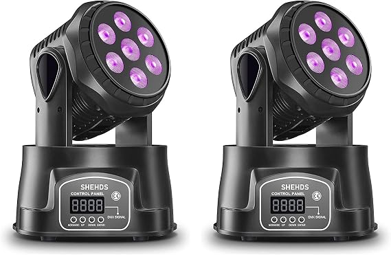 SHEHDS 7x18W Moving Head DJ Lights, RGBWA+UV 6in1 Stage Lights 2 Pack