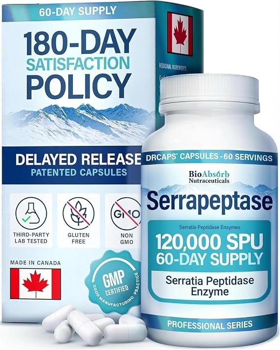 Bio Absorb Serrapeptase Supplement 120000 SPU High Potency Delayed Release