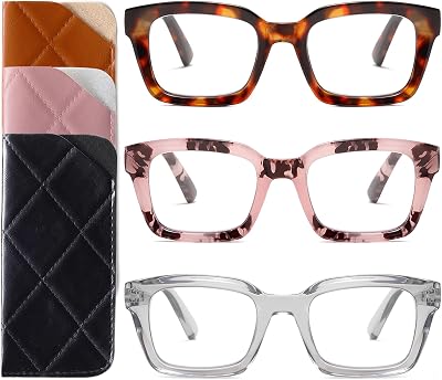 Readers for Women Oprah Style Square Reading Glasses with Spring Hinge Blue Light Blocking for Men Ladies