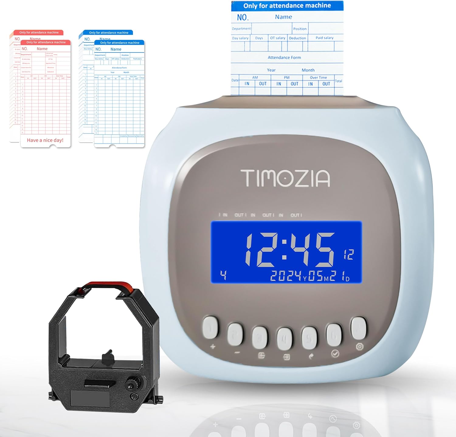 Time Clocks for Employees Small Business, Auto-Align Time Clock, 6 Punches per Day Time Card Machine, Time Clock Punch Machine with 50 Time Cards, 1 Ink RibbonBlue, Military Time