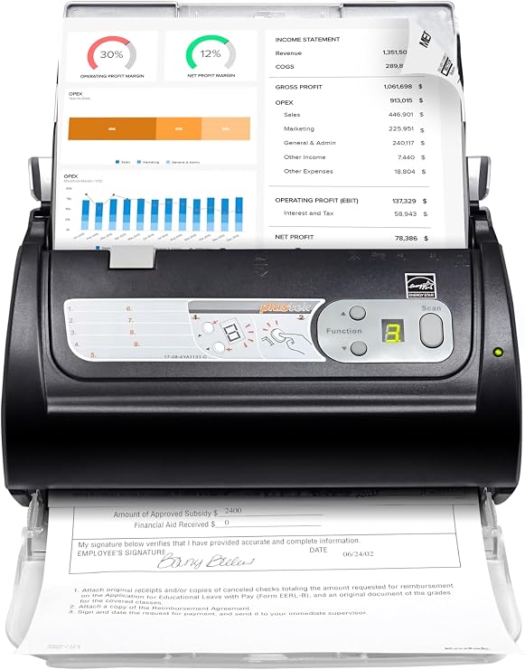 Plustek PS188 Desktop Document Scanner - 30ppm Duplex Scanning - Double Sided with 50 sheet Automatic Document Feeder