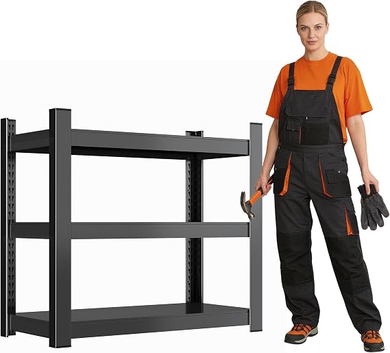 Metal Garage Shelving, 3-Tier Adjustable Storage Shelves, 1500LBS Heavy Duty Utility Racks for Basement, Kitchen, Warehouse (Black)