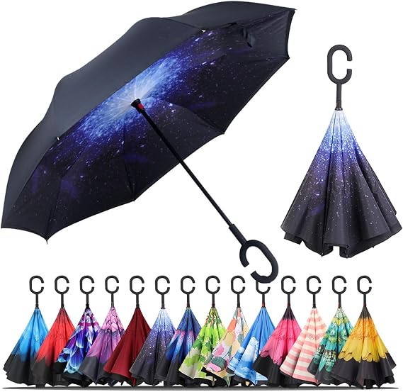 LLanxiry Inverted Umbrella, Windproof Vented Reverse Umbrellas for Rain