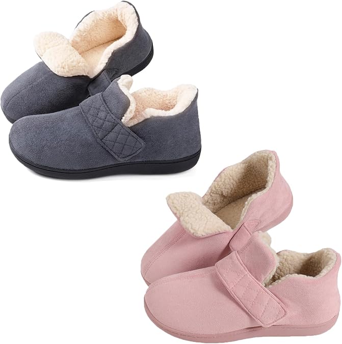 Zizor Set of 2 Pairs of Women's lvy Adjustable Slippers, Size 7, Dark Grey & Pink