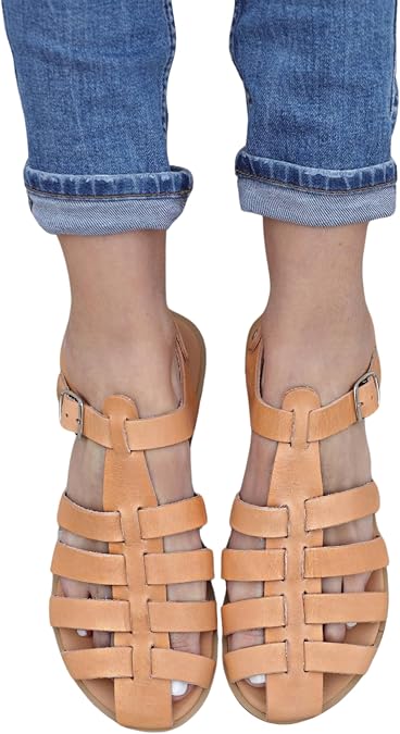 Fisherman Leather Sandals for women with soft bed, Barefoot Sandals, Gladiator Sandals with buckles, handmade Greek sandals for women. Gladiator Style, handmade in Greece using traditional Techniques. Made of real leather and antislip rubber sole