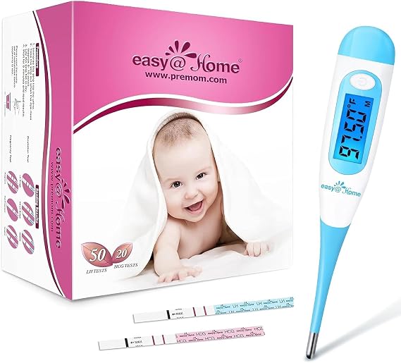 Easy@Home 50 Ovulation & 20 Pregnancy Strips + Digital Basal Thermometer with Blue Backlight LCD Display