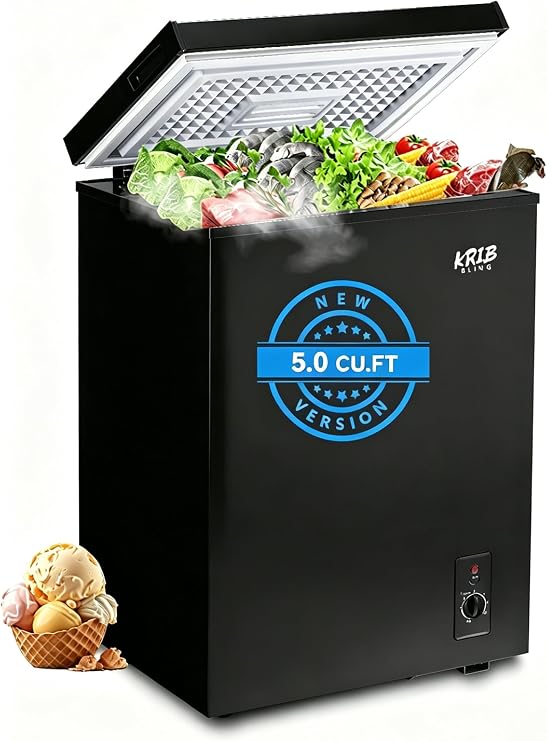 Chest Freezer Mini Compact Deep Freezer Top Door 5.0 cu.ft Black