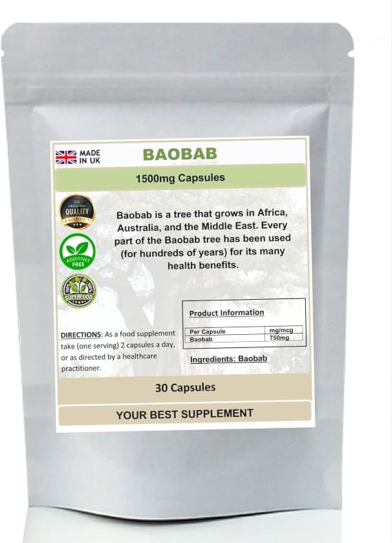 Baobab Capsules 1500mg- Superfood, (Pure no additives) High Strength (30)