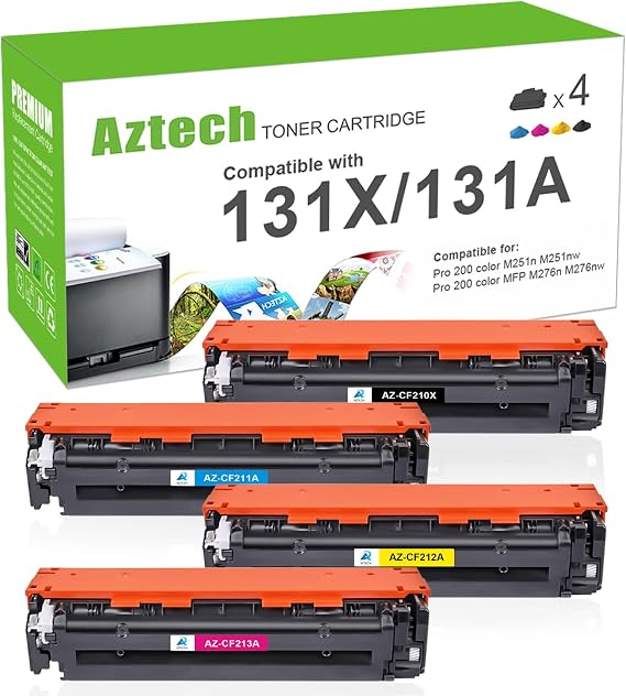 131A 131X Toner Cartridge 4 Pack for Laserjet Pro 200 Color MFP M251 M276nw | Compatible for HP LaserJet Pro 200 Color MFP M276nw M251nw M276n M251n M276 M251 CF210X CF211A CF212A Printer Ink (K/C/M/Y)
