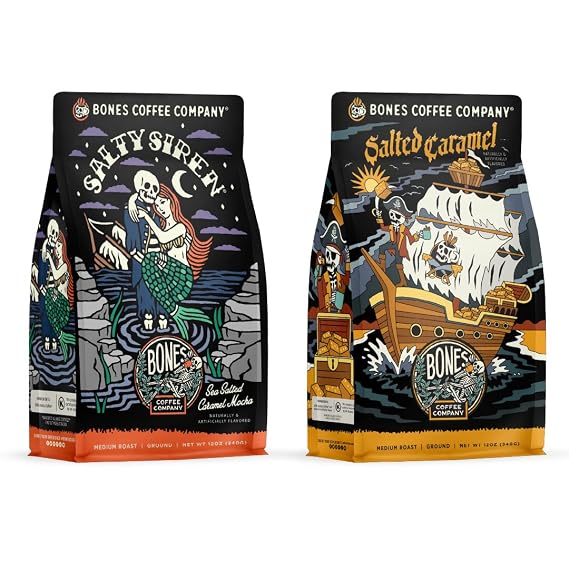 Bones Coffee Company Salted Caramel With Salty Siren Ground Coffee, 12 oz Bundle