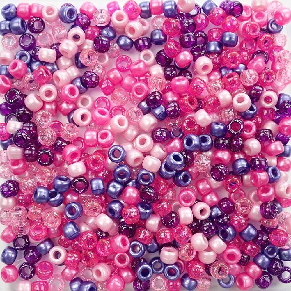 BlackBerry Mix Plastic Pony Beads, Made in the USA, 6 x 9mm, 700 Beads, Black Purple Magenta Bulk Large Hole Beads for Jewelry Making, Banners, Concert Festival Bracelets, Necklaces, Art & Fashion