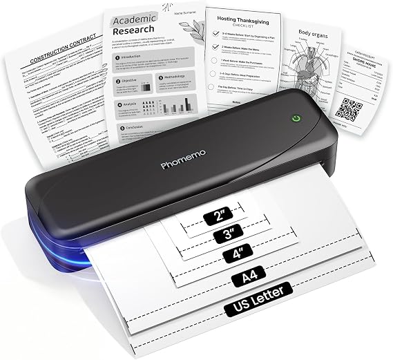 Phomemo Portable Printer, M833 Upgrade Portable Inkless Wireless Printers for Travel, Bluetooth Label Printer Support 8.5'' x 11'' US Letter & A4 Thermal Paper, Suitable for Home Office Business