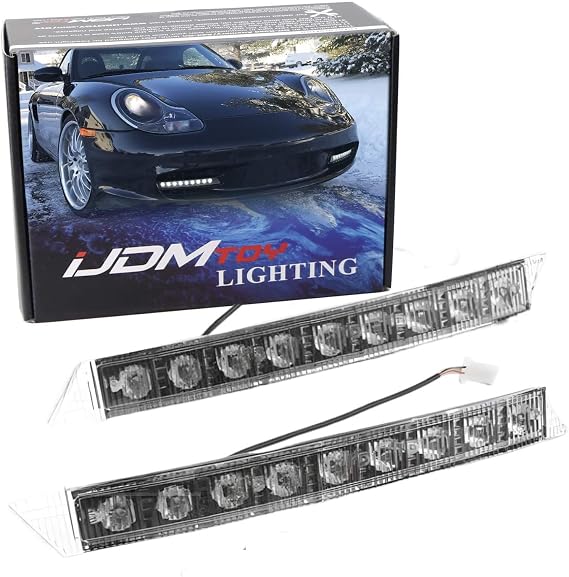 iJDMTOY 9-LED Euro Xenon White LED Daytime Running Light Kit, Compatible with 2005-2008 Audi A6, Also Universal Fit Many Other Cars