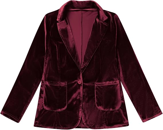 Velvet Blazer for Women 1 Button Long Sleeve Blazer Jacket Office Ladies Suit Wedding Funeral Tuxedo Jacket