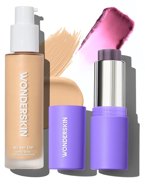 Wonderskin All-Day Stay Set, Hyper-Bond Foundation in Halo and pHlush Stick