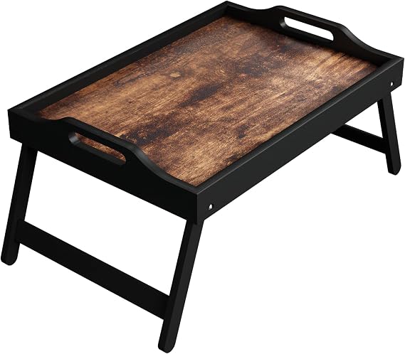 Fibogollo Wooden Bed Tray Table with Folding Legs and Handle,Breakfast Trays,Serving Tray for Food and Snack,Laptop Laptop Desk for Working