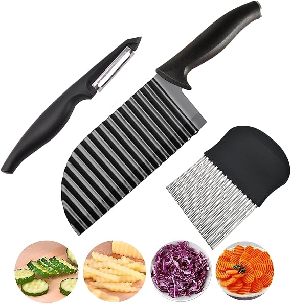 Potato Crinkle Cutter Corrugated Knife Potato Chipper Vegetable Choppers Licer Chip Cutters Corrugated Knife Crinkle Cut Chip Cutter Crinkle Tomato Cut Knife…