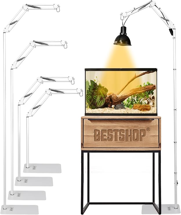 Reptile Light Stand, Single Swing-Arm, White, 15.7-74.3 inch