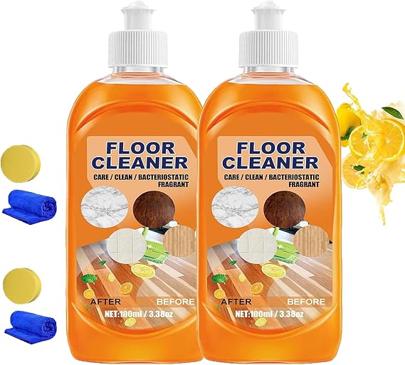 Floor Cleaner, 3.38 Oz/100ml Glossy Clean Floor Cleaners, Multipurpose Floor Cleaner Liquid, Powerful Household High-Performance Cleaner for Wood, Tile (2)