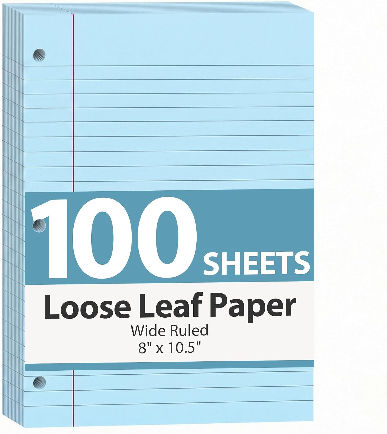 HIBOX Loose Leaf Paper Wide Ruled Notebook Paper, 100 Sheets 8"x10.5" Filler Papers Blue, 3-Hole Punched Binder for Back to School & College Supplies, Fights Ink Bleed, Office Planners