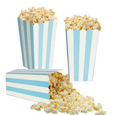 24 Pack Striped Popcorn Boxes - Carnival Parties Mini Paper Popcorn and Candy Containers, Party Supplies for Movie Nights Blue