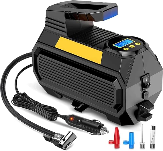 Tire Inflator Portable Air Compressor Pump for Car Tires 12V DC Auto Tire Pump with Digital Pressure Gauge 150PSI Emergency LED Light for Car Motorcycle