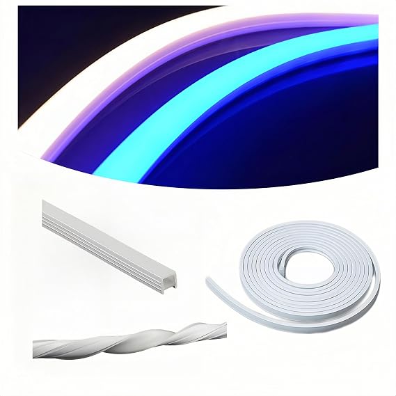 Silicone LED Channel System, 16.4Ft/5M Through Free White 10x10mm DIY LED Neon Rope Light IP67 Waterproof Tube for 5mm Strip Lights Installation for Indoor Outdoor Ambient Decor