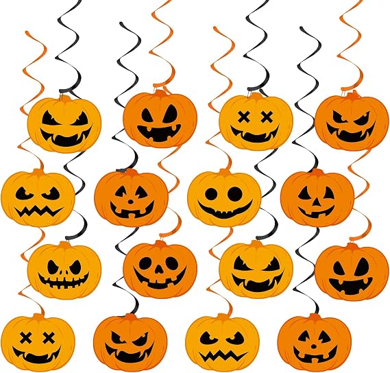 60PCS Halloween Pumpkin Party Swirls Decorations Little Pumpkin Hanging Swirls Black Orange Halloween Ceiling Hanging Decor Supplies for Ghost Parties Birthday Pumpkins Theme Party Favors