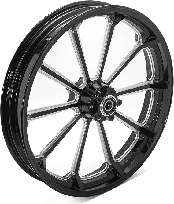 TOFR 21 inch Gloss Black Front Wheel Rim Tubeless For Harley Softail | Compatible with FXST FLST Heritage Softail Night Train Springer Fat Boy FLSTF Deluxe Slim Deuce Deluxe Breakout Blackline