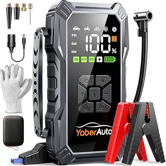YaberAuto 10-in-1 7000A 150PSI Jump Starter with Air Compressor & Gloves