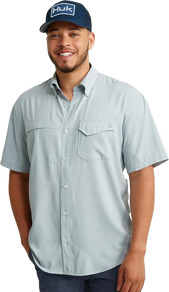HUK Men's Tide Point Kc Scott Original Artwork Short Sleeve Shirt, Fishing Button Down