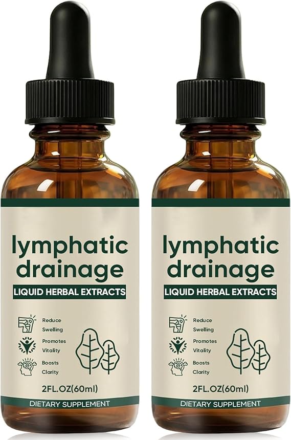 Lymphatic Drainage Drops, Bloat Relief & De-Puff, Lymphatic Support for Detox & Immune System Supplement with Cleavers, Red Clover & Stillingia Root, Vegan & Non-GMO, 2 Fl Oz (2)