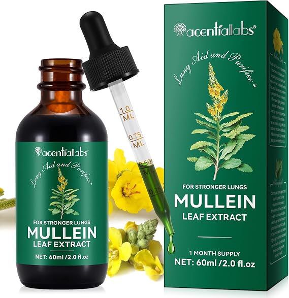 Mullein Drops, Mullein Leaf Extract for Lungs Natural Mullein Leaf Extract Drops, Fast Absorption, Lungs Cleanse, 60ml