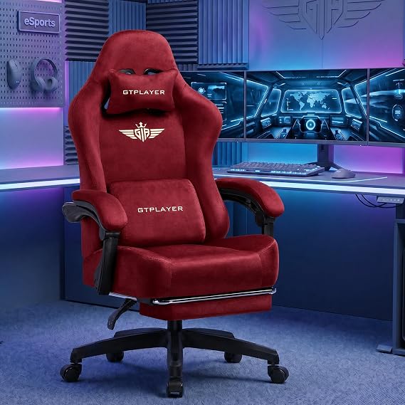 GTPLAYER Big and Tall Gaming Chair 400lbs Heavy Duty Office Chair with Foot Rest, High Back Pocket Spring Ergonomic Computer Chair for Adults, Wide Comfy Seated Cushion with Linkage Armrests, Red