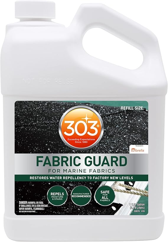 303 Marine Fabric Guard for Boat Covers & Canvas, 1 Gallon | Restores water and stain resistance on boat covers, canvas, and marine fabrics.
