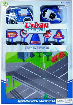 Cityscape Police Themed Respose Map Toy Acivity Felt Playmat, 31 x 27 inch Childrens Rug with 8pc Emergency Vehicles, Toy Cars, BlueTrucks for Boys