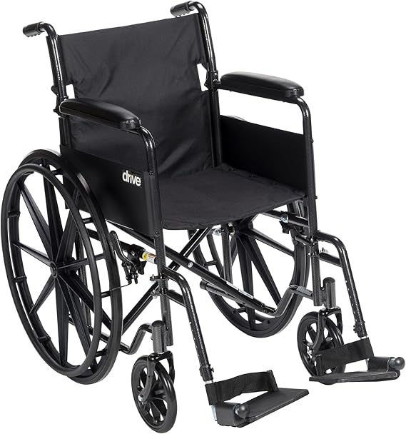 Drive Medical Silver Sport 1 Folding Transport Wheelchair, Black