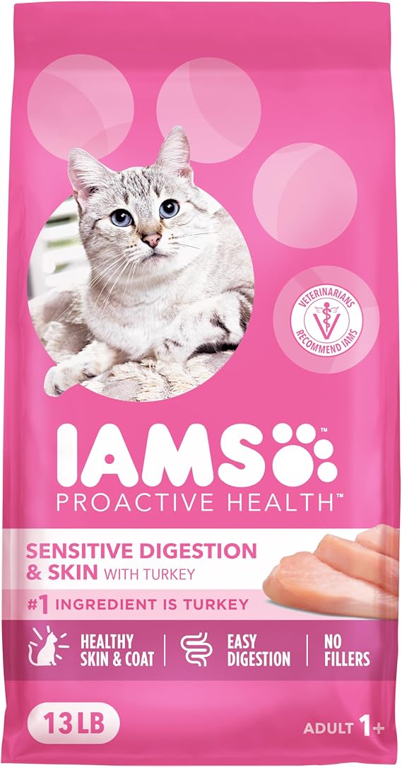IAMS Proactive Health Sensitive Digestion Dry Cat Food, Turkey, 13 lb