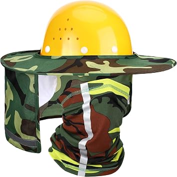 SATINIOR 2Pcs Hard Hat Sun Shade, High Visibility Full Brim Mesh Sun Visor Neck Protection,Reflective Strip Neck Gaiter Bandana Face Scarf for Construction Helmet Hardhat AccessoriesCamouflage Green