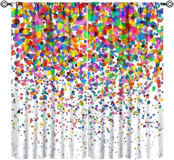 Colorful Polka Dot Curtains, Abstract Geometric Confetti Falling Rainbow Geometry Bright Print Window Treatments for Wedding Festival Party Kids Bedroom Living Room 42x63in (No Blackout)