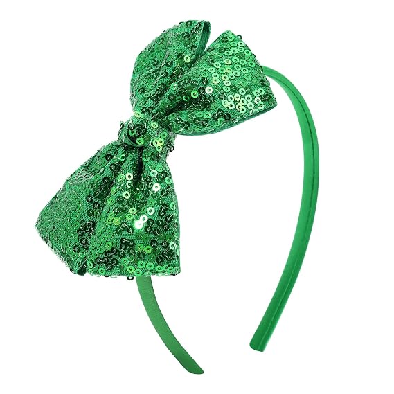 Sequin Green Bow Headband for Girls Sparkly Glitter Hair Bows Hair Accessories for Toddler Kids Women on Christmas Halloween Birthday Parties
