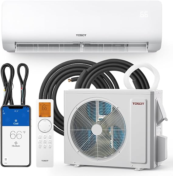 TOSOT 12,000 BTU Mini-Split Air Conditioner and Heating System, 19 SEER2 Wifi-Enabled Ductless Inverter AC Unit with 16ft Copper Line Set, Voice Controlled, 110-120V, Cosmo Series